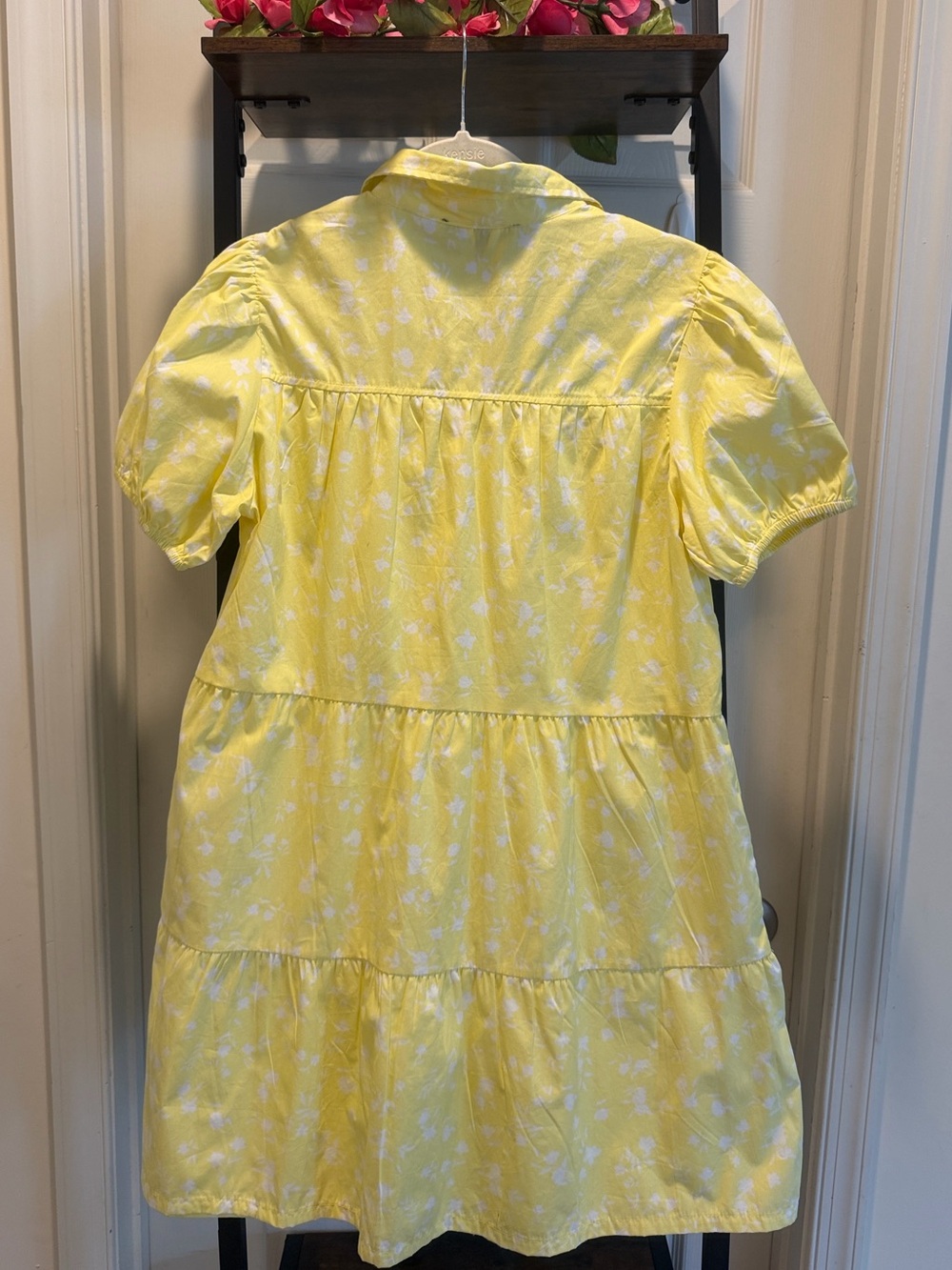 Derek Heart Cotton Yellow and White Floral Button-Front Puff Babydoll Dress - Picture 11 of 14